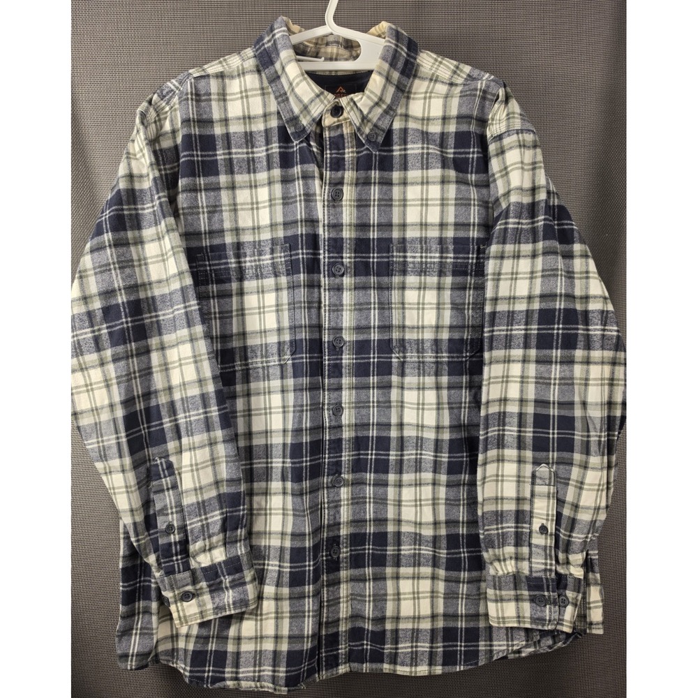 Ridgecut Toughwear Men's XL Flannel Shirt Blue Cream Plaid 100% Cotton Workwear